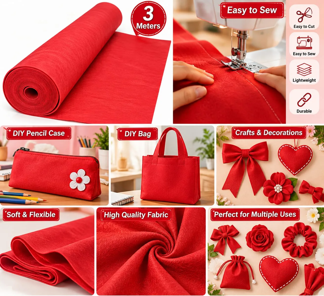 • Premium Felt Fabric Roll for Crafts - 3 Meter Piece (9 Colors Available) - Image 11